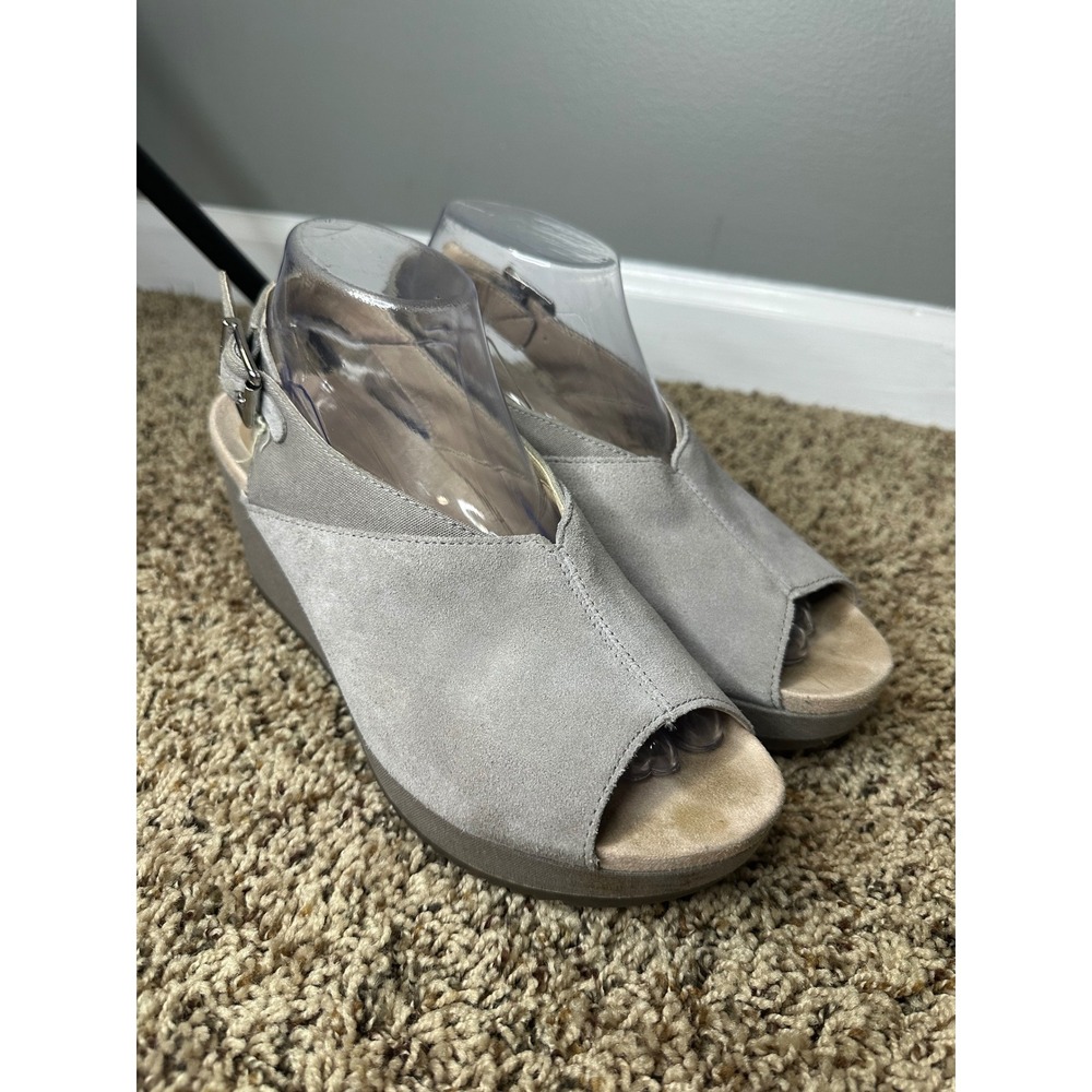Vionic Trixie Light Grey Suede Wedge Slingback Sandals Womens 9 Orthotic Comfort